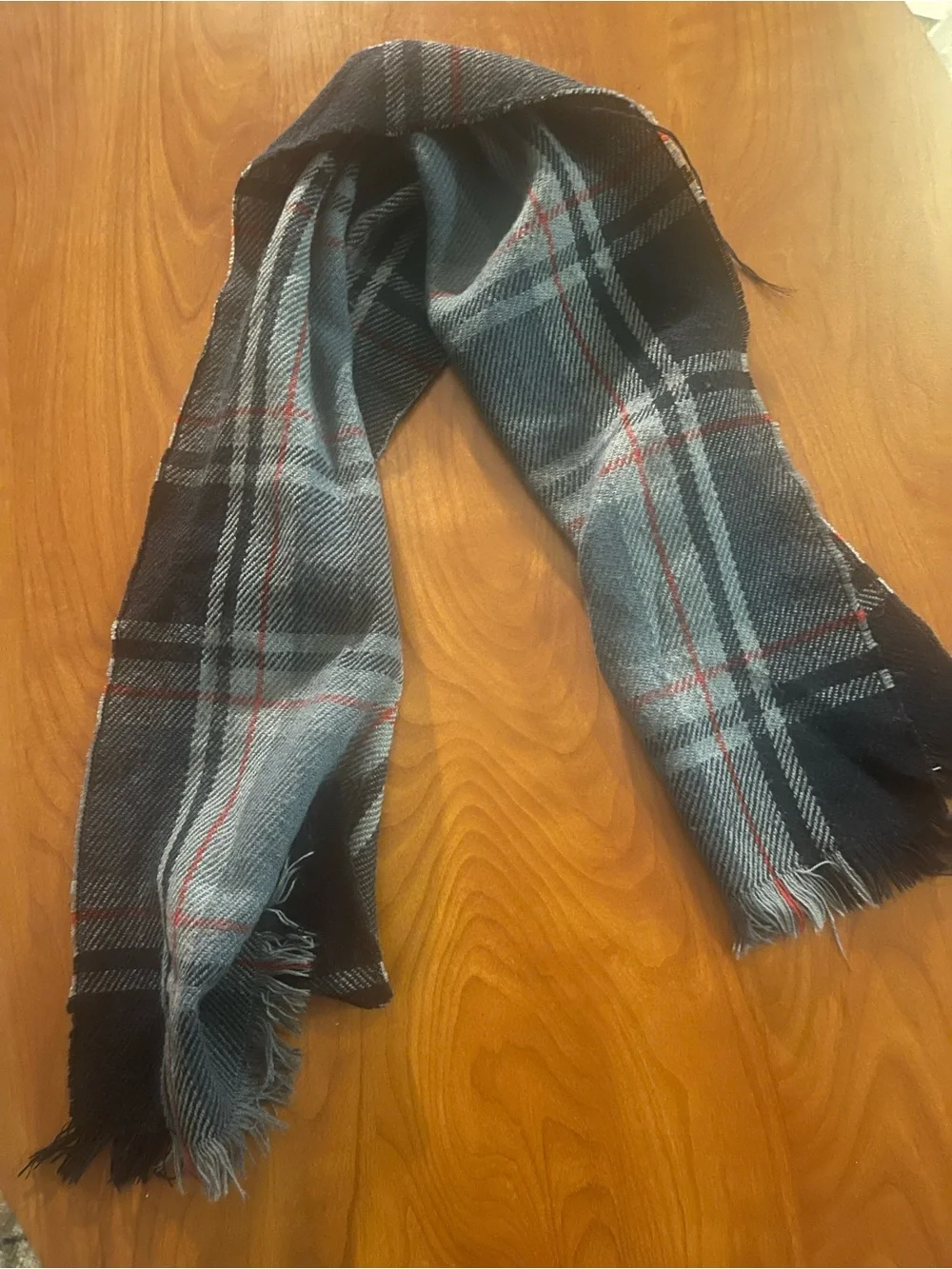 Men's Plaid Wool-Blend Scarf - Gray/Black with Red Accent